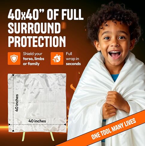 fire blanket- Emergency Fire Blanket for Home -Enhanced Hand Safety with Advanced Woven Technology- Durable Fiberglass Fabric Withstands High Temperatures -reflective straps- 40x40 Inches in Saudi Arabia