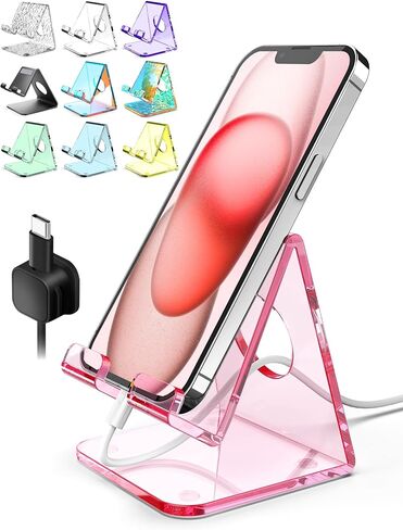 TOPGO Acrylic Cell Phone Stand, Clear Phone Holder for Office Desk, Vanity, Kitchen, Bedside Table, Compatible with iPhone/Smartphones/iPad/Switch/Kindle, Office Desk Accessories in Kuwait