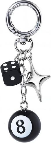 8 Ball Dice Charm Keychain, Y2K Aesthetic Bag Accessory with Star and Dice Charms, Cute and Durable Zinc Alloy Key Chain for Women and Men, Ideal for Purses, Backpacks in Kuwait