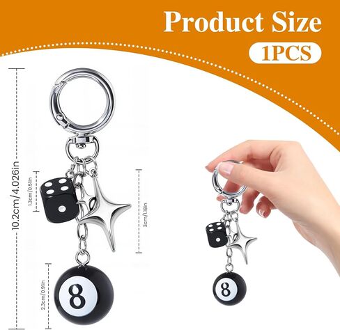 8 Ball Dice Charm Keychain, Y2K Aesthetic Bag Accessory with Star and Dice Charms, Cute and Durable Zinc Alloy Key Chain for Women and Men, Ideal for Purses, Backpacks in Kuwait