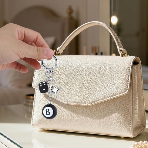 8 Ball Dice Charm Keychain, Y2K Aesthetic Bag Accessory with Star and Dice Charms, Cute and Durable Zinc Alloy Key Chain for Women and Men, Ideal for Purses, Backpacks in Kuwait
