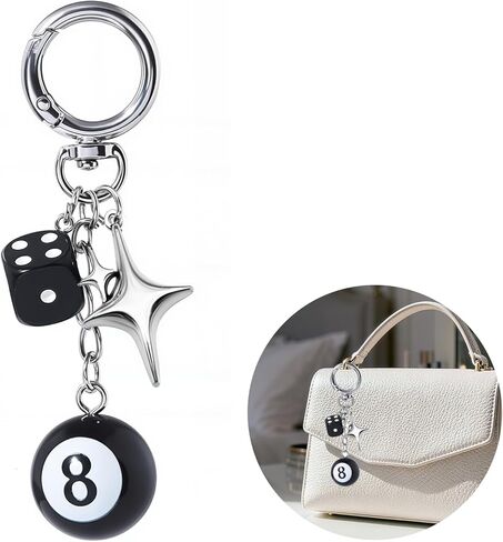 8 Ball Dice Charm Keychain, Y2K Aesthetic Bag Accessory with Star and Dice Charms, Cute and Durable Zinc Alloy Key Chain for Women and Men, Ideal for Purses, Backpacks in Kuwait