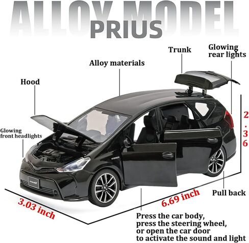 لعبة سيارات Prius SUV 1/32 Metal Model Car Down Back Car مع طراز قابلة للتحصيل للسيارات الخفيفة والصوتية للأطفال الذين يبلغون من العمر 3 سنوات (أسود) (أسود) in Kuwait