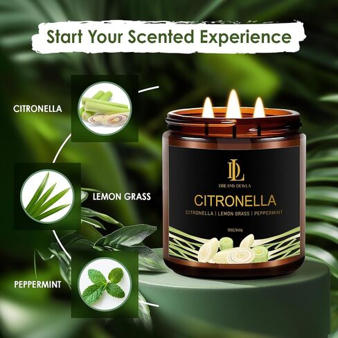 شمعة Citronella في الهواء الطلق ، شمعة Citronella المعطرة ، شمعة شمع الصويا الطبيعية للصيف خارج حديقة التخييم النزهة ، 7oz in Saudi Arabia