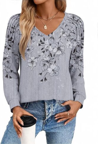 Zeagoo Long Sleeve Womens Tops V Neck Tunic Blouses Pleated Casual Shirts Fall Dressy Casual Loose Work Clothes 2025 in Saudi Arabia
