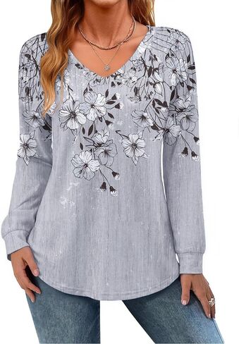 Zeagoo Long Sleeve Womens Tops V Neck Tunic Blouses Pleated Casual Shirts Fall Dressy Casual Loose Work Clothes 2025 in Saudi Arabia