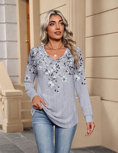 Zeagoo Long Sleeve Womens Tops V Neck Tunic Blouses Pleated Casual Shirts Fall Dressy Casual Loose Work Clothes 2025 in Saudi Arabia