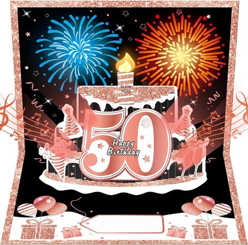 40th Birthday Cards for Women, Pop Up Cake Blow Out Candle Fireworks Light and Music Black Rose Gold Happy 40th Birthday Card Gift for Women, Sister, Wife, Mom, Friends in Saudi Arabia