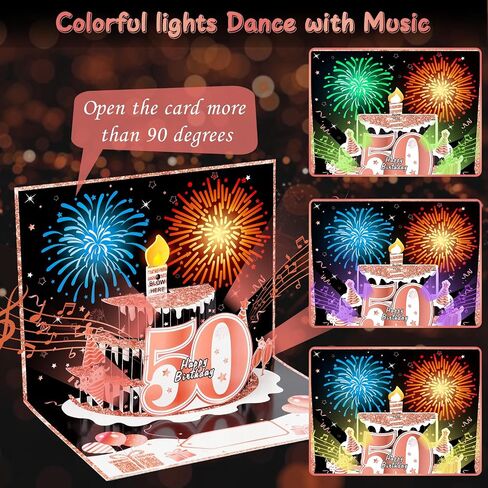 40th Birthday Cards for Women, Pop Up Cake Blow Out Candle Fireworks Light and Music Black Rose Gold Happy 40th Birthday Card Gift for Women, Sister, Wife, Mom, Friends in Saudi Arabia