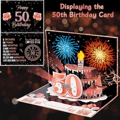 40th Birthday Cards for Women, Pop Up Cake Blow Out Candle Fireworks Light and Music Black Rose Gold Happy 40th Birthday Card Gift for Women, Sister, Wife, Mom, Friends in Saudi Arabia