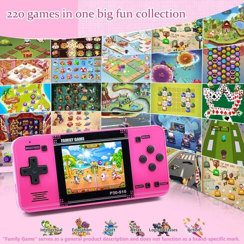 Handheld Game for Kids -Preloaded 220 Retro Video Games, Portable Gaming Player with Rechargeable Battery 3.0" LCD Screen, Mini Arcade Electronic Toy Gifts for Boys Girls (Blue) in Saudi Arabia