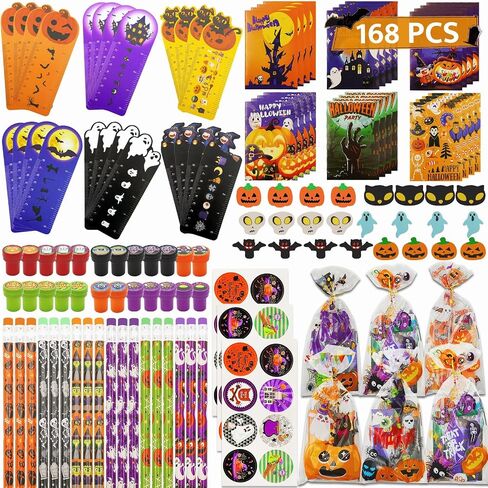168 PCS Halloween Party Favors ,24 Pack Halloween Stationery Set Trick or Treat Gifts for kids Halloween Toy for Halloween Party Classroom School Supplies Prizes Rewards Halloween Goodie Bag Stuffers in Saudi Arabia
