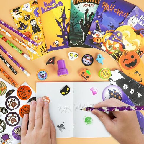 168 PCS Halloween Party Favors ,24 Pack Halloween Stationery Set Trick or Treat Gifts for kids Halloween Toy for Halloween Party Classroom School Supplies Prizes Rewards Halloween Goodie Bag Stuffers in Saudi Arabia