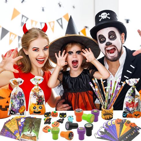 168 PCS Halloween Party Favors ,24 Pack Halloween Stationery Set Trick or Treat Gifts for kids Halloween Toy for Halloween Party Classroom School Supplies Prizes Rewards Halloween Goodie Bag Stuffers in Saudi Arabia