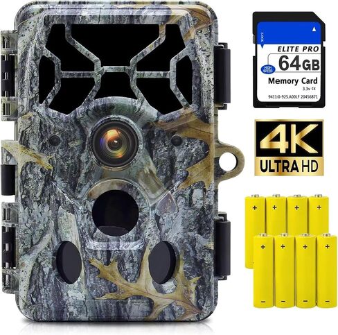 4K 48MP Cameras Trail Cameras مع رؤية ليلية ، وكاميرات ألعاب عالية الدقة مع رؤية ليلية مقاومة للماء IP66 ، وكاميرات درب بزاوية 140 درجة ، وبطاقة 64 جيجابايت و 8 Batterries in Saudi Arabia
