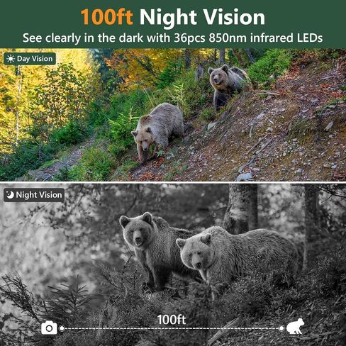 4K 48MP Cameras Trail Cameras مع رؤية ليلية ، وكاميرات ألعاب عالية الدقة مع رؤية ليلية مقاومة للماء IP66 ، وكاميرات درب بزاوية 140 درجة ، وبطاقة 64 جيجابايت و 8 Batterries in Saudi Arabia