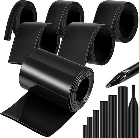 Pangda 5roll*20ft = 100ft Heat Trink Tubing 3: 1 نسبة من الدرجة البحرية اللاصقة المبطنة بالماء المليئة بالماء أنبوب أنبوب سلك الأكمام الأسود البوليوليفين (1/8+3/16+1/4+3/8+1/2 بوصة) in Kuwait