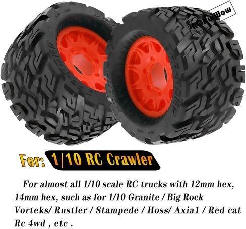 إطارات RC لـ 1/10 Stampede Rustler Hoss ، 1/10 Arrma Granite Vorteks Big Rock ، 1/0 محوري Losi Redcat RC4WD ، 12 مم/14 ملم عجلة الشاحنة RC والإطارات 4Pack (برتقالي) in Saudi Arabia