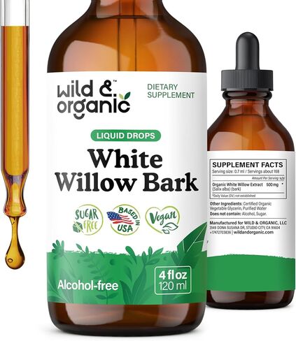 Wild & Organic White Willow Bark Extract Liquid Drops - Overall Well-Being Supplement - 500 mg White Willow Bark Herb Tincture - No Alcohol & Sugar, Non-GMO - 2 fl oz in Saudi Arabia