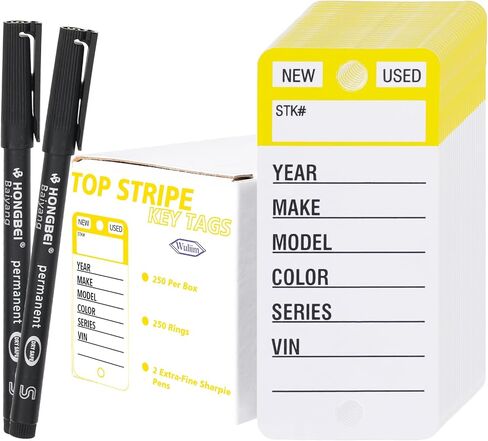 Top Stripe Purple 250 Pcs Key Tags with 250 Rings & 2 Black Markers - Heavy Duty, Waterproof, Write On, Tear Proof, Car Dealership Vinyl Poly Key Tags in Saudi Arabia