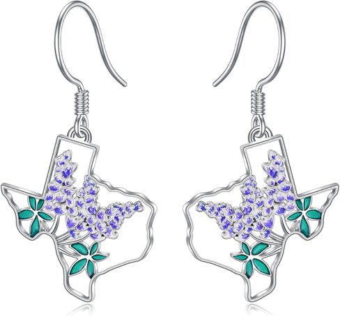 Texas Earrings 925 Sterling Silver Texas State Map Flag Dangle Earrings Hometown Bluebonnets Jewelry Texas Gifts for Women Love TX in Saudi Arabia