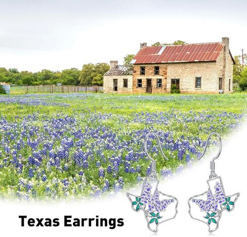 Texas Earrings 925 Sterling Silver Texas State Map Flag Dangle Earrings Hometown Bluebonnets Jewelry Texas Gifts for Women Love TX in Saudi Arabia
