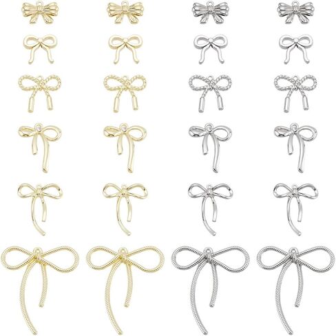 100pcs 2 Colors Bowknot Charm Gold Silver Bow Presants Metal Bow Charm مع سحر حلقة القوس من أجل DIY قلادة صنع المجوهرات: 1.2 ملم in Saudi Arabia
