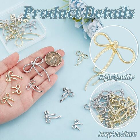 100pcs 2 Colors Bowknot Charm Gold Silver Bow Presants Metal Bow Charm مع سحر حلقة القوس من أجل DIY قلادة صنع المجوهرات: 1.2 ملم in Saudi Arabia