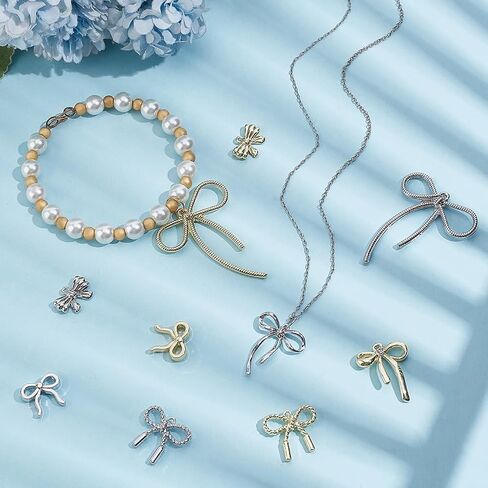 100pcs 2 Colors Bowknot Charm Gold Silver Bow Presants Metal Bow Charm مع سحر حلقة القوس من أجل DIY قلادة صنع المجوهرات: 1.2 ملم in Saudi Arabia