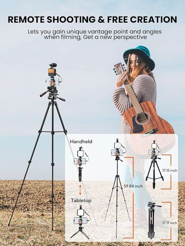 Upgraded Vlogging Kit w/Wireless Lavalier Microphone,YouTube Kit for iPhone and Smartphone w/59" Retractable Tripod,Automatic Switch Phone Clamp,Content Creator Gear for TikTok(Vlog K5) in Kuwait