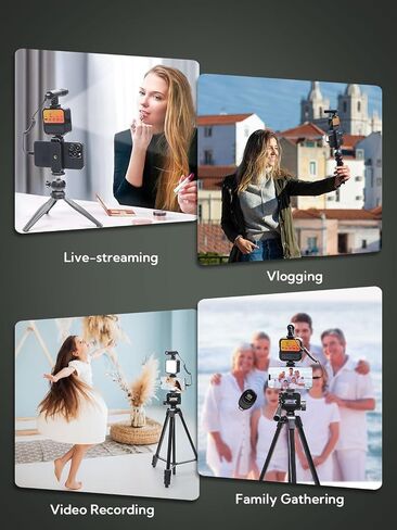 Upgraded Vlogging Kit w/Wireless Lavalier Microphone,YouTube Kit for iPhone and Smartphone w/59" Retractable Tripod,Automatic Switch Phone Clamp,Content Creator Gear for TikTok(Vlog K5) in Kuwait