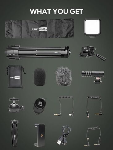 Upgraded Vlogging Kit w/Wireless Lavalier Microphone,YouTube Kit for iPhone and Smartphone w/59" Retractable Tripod,Automatic Switch Phone Clamp,Content Creator Gear for TikTok(Vlog K5) in Kuwait