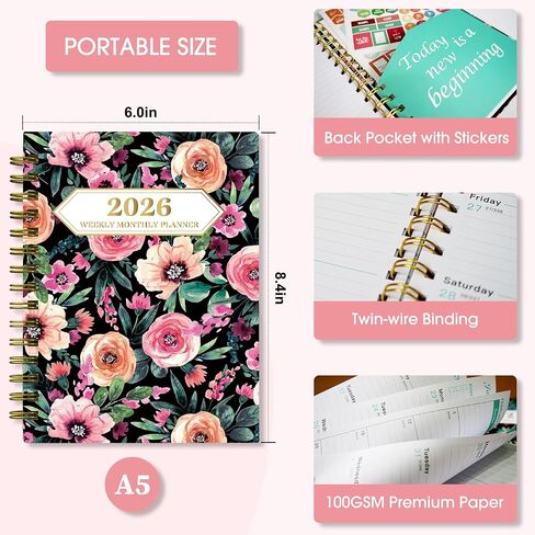 Ymumuda 2025 Planner, 12-Month Daily Weekly Monthly Planner from JAN.2025 to DEC.2025, 8.4" X 6", Spiral Planner Notebook with Stickers, Elastic Closure, Inner Pocket, Christmas Tree in Saudi Arabia
