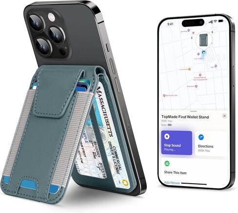 TopMade for Magsafe Wallet, Works with Apple Find My, Strongest Magnetic Wallet for iPhone 16/15/14/13/12 Series, for iPhone Wallet with Adjustable Stand, 9 Cards Holder, RFID Blocking, Black in Kuwait