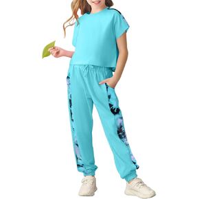 Girls Clothes 2PC Tie Dye Teen Girl Clothes Crop Sleeveless Top High Waist Sweatpants Summer Kids Clothes Girls in Kuwait