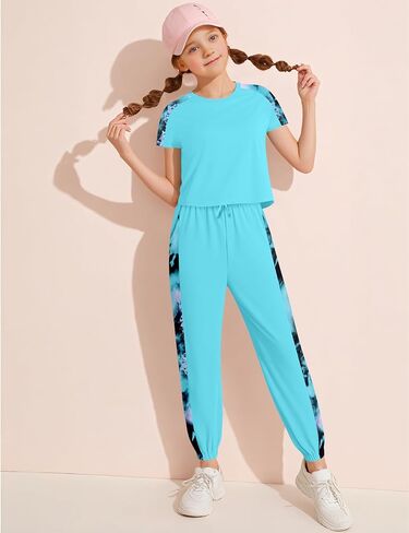 Girls Clothes 2PC Tie Dye Teen Girl Clothes Crop Sleeveless Top High Waist Sweatpants Summer Kids Clothes Girls in Kuwait