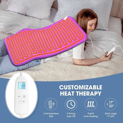 FluffyWarmth Electric Heating Pad for Back, Extra Large 17''x 33'' XXXL for Full Body,Menstrual Period Cramps,Neck Shoulder Back Pain Relief, 6 Heat Settings 3 Timers Heating Pad, Gifts for Women Men in Saudi Arabia