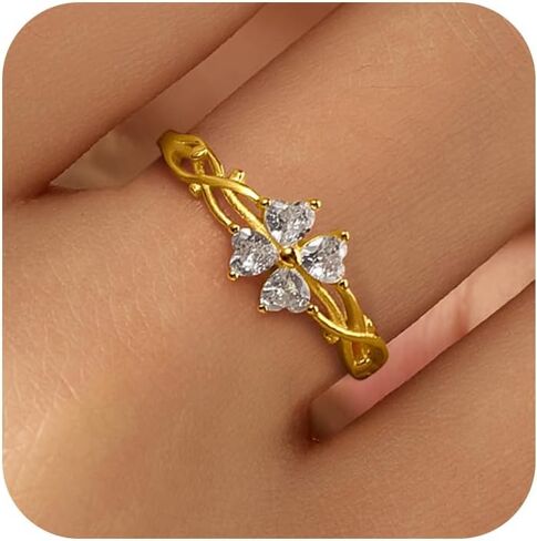 Lucky Leaf Ring for Women 925 Sterling Silver Lucky White CZ Ring to Daughter 14K Gold Plated Exquisite Simple Twig Branch Adjustable Ring for Mother Jewelry Gifts Birthday Gift in Kuwait