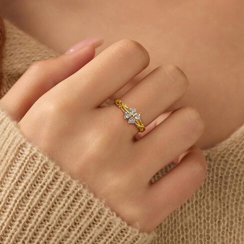 Lucky Leaf Ring for Women 925 Sterling Silver Lucky White CZ Ring to Daughter 14K Gold Plated Exquisite Simple Twig Branch Adjustable Ring for Mother Jewelry Gifts Birthday Gift in Kuwait