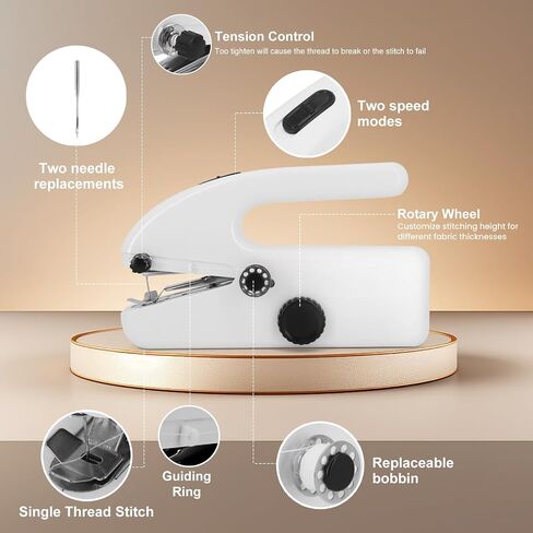 Handheld Sewing Machine for Beginners, Portable Mini Sewing Machine with Two Speed Modes, Easy to Operate and Fast Stitch Suitable for Clothes, Fabrics and Quick Home Repairs in Saudi Arabia