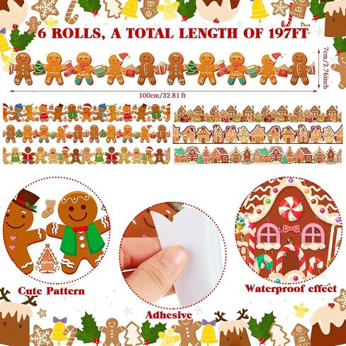 Seajan 6 PCS 197 FT عيد الميلاد نشرة Board Board Borders Decorations الحدود القطع ديكور Santa Snowman Gingerbread Elf Elk Gifts Pine Leaves for Christmas Home Office Windows Blackboard in Saudi Arabia
