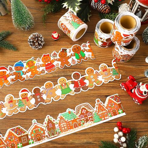 Seajan 6 PCS 197 FT عيد الميلاد نشرة Board Board Borders Decorations الحدود القطع ديكور Santa Snowman Gingerbread Elf Elk Gifts Pine Leaves for Christmas Home Office Windows Blackboard in Saudi Arabia