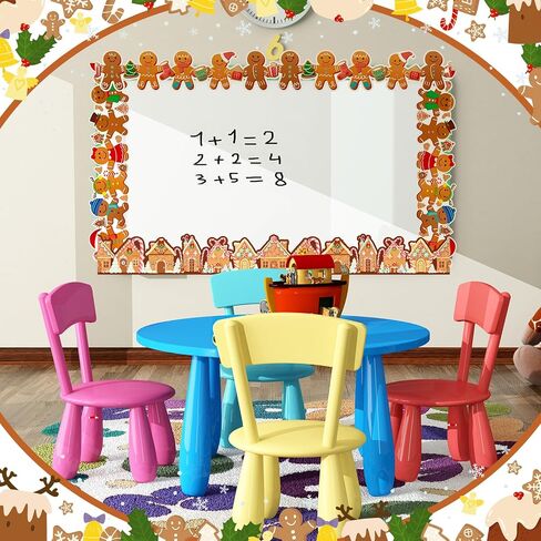 Seajan 6 PCS 197 FT عيد الميلاد نشرة Board Board Borders Decorations الحدود القطع ديكور Santa Snowman Gingerbread Elf Elk Gifts Pine Leaves for Christmas Home Office Windows Blackboard in Saudi Arabia