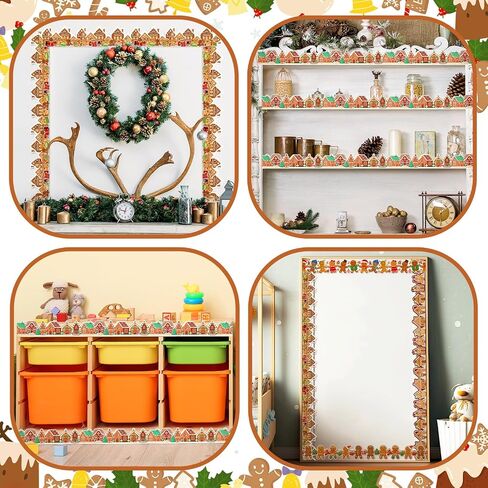 Seajan 6 PCS 197 FT عيد الميلاد نشرة Board Board Borders Decorations الحدود القطع ديكور Santa Snowman Gingerbread Elf Elk Gifts Pine Leaves for Christmas Home Office Windows Blackboard in Saudi Arabia
