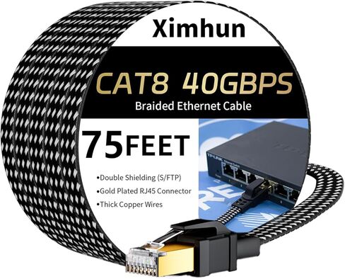 Cat 8 Ethernet Cable 6 FT, 40Gbps 2000Mhz High Speed Flat Cat8 Cable Patch Cord with Gold-Plated RJ45 Connector, LAN Network Internet Cable, Router/Gaming/Computer, S/FTP in Kuwait