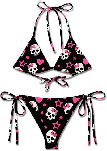 STAR POLKA DOT Bikini Set-Triangle String Swimsuit للنساء-بدلة السباحة السوداء والأسود من قطعتين-ملابس السباحة العصرية 2025-مجموعات بيكيني مطبوعة واحدة من XS للنساء in Kuwait