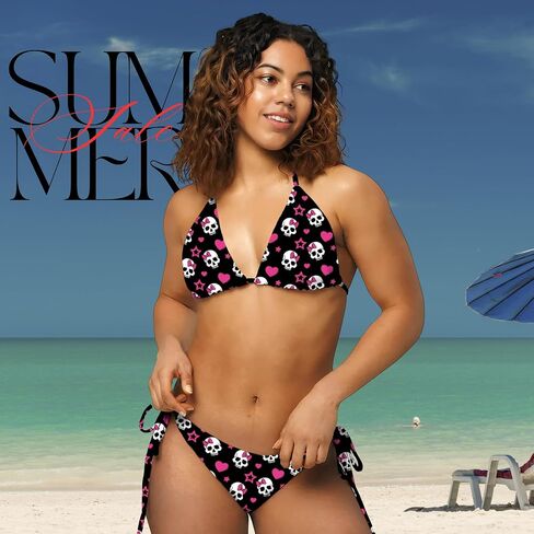 STAR POLKA DOT Bikini Set-Triangle String Swimsuit للنساء-بدلة السباحة السوداء والأسود من قطعتين-ملابس السباحة العصرية 2025-مجموعات بيكيني مطبوعة واحدة من XS للنساء in Kuwait