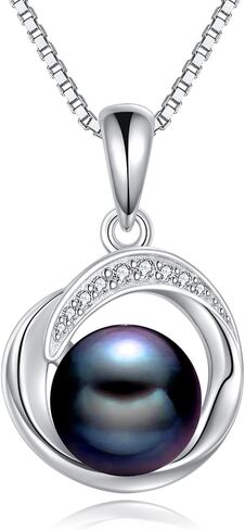 poplyke pearl moonstone opal قلادات لؤلؤة أسود للنساء 925 الفضة الاسترليني الفضية المفردة لؤلؤة قلادة 8 مم مجوهرات للأحجار الكريمة لأمي زوجة in Saudi Arabia