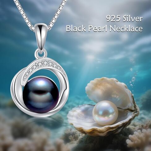 poplyke pearl moonstone opal قلادات لؤلؤة أسود للنساء 925 الفضة الاسترليني الفضية المفردة لؤلؤة قلادة 8 مم مجوهرات للأحجار الكريمة لأمي زوجة in Saudi Arabia