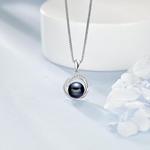 poplyke pearl moonstone opal قلادات لؤلؤة أسود للنساء 925 الفضة الاسترليني الفضية المفردة لؤلؤة قلادة 8 مم مجوهرات للأحجار الكريمة لأمي زوجة in Saudi Arabia